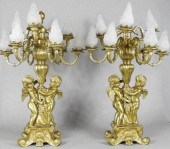 PAIR OF GILT BRONZE CANDELABRA