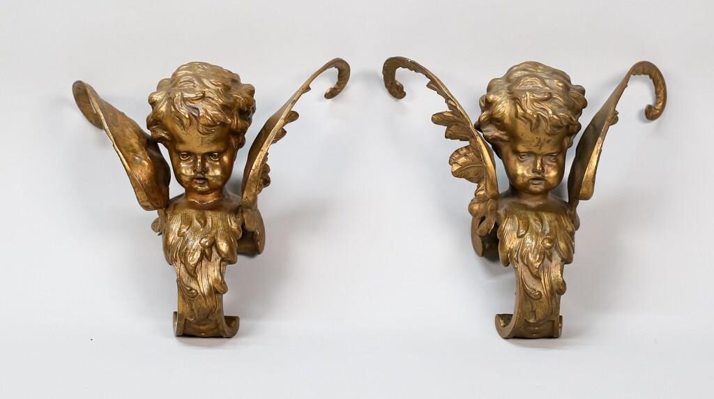 PAIR OF GILT BRONZE CHERUB FORM