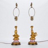 PAIR OF GILT BRONZE CHERUB LAM