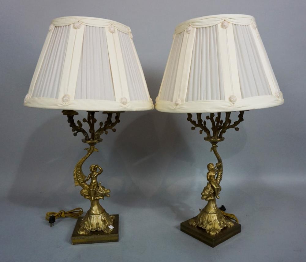 PAIR OF GILT-BRONZE FIVE-LIGHT