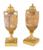 PAIR OF GILT-BRONZE MANTEL URN
