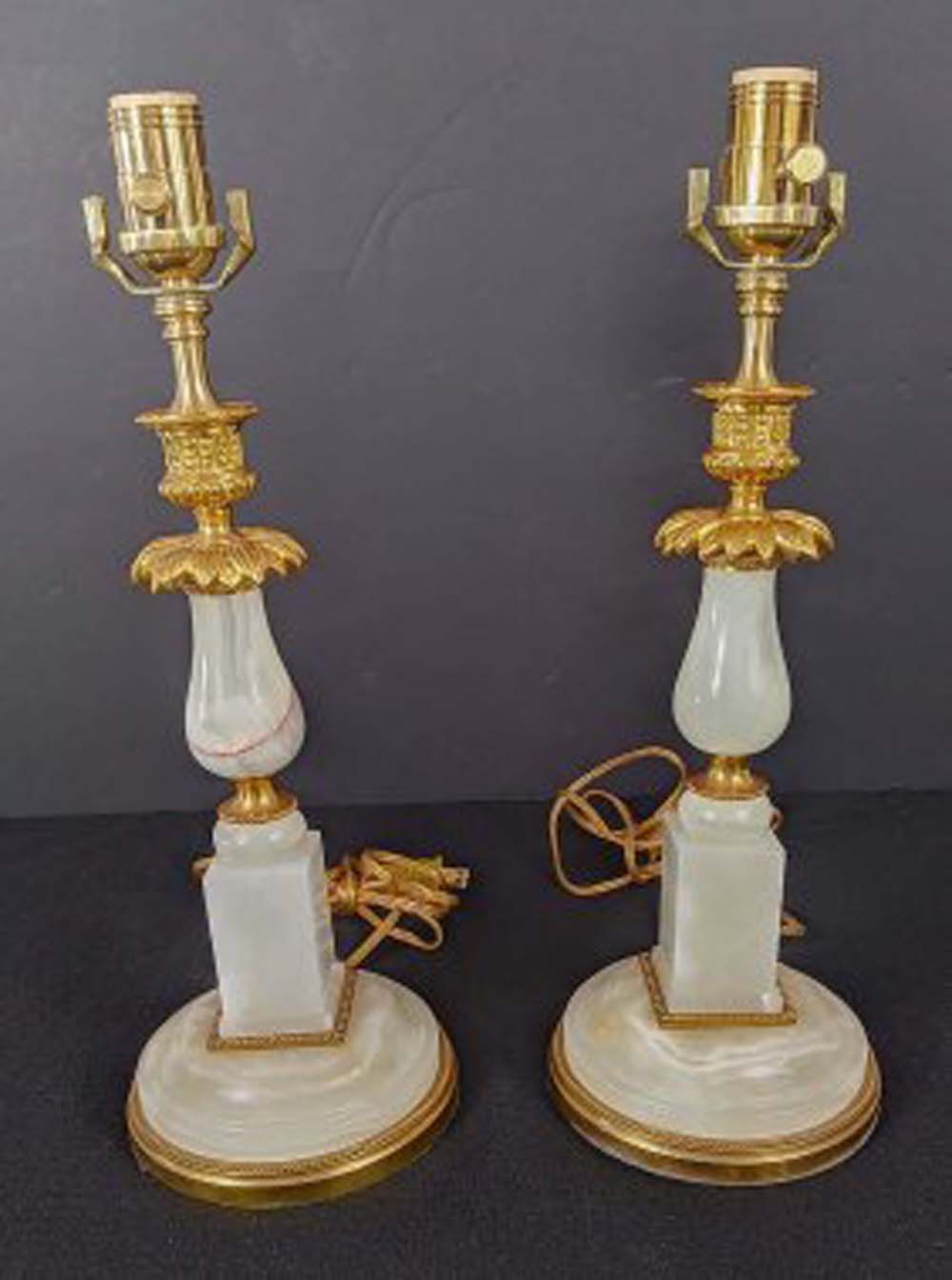 PAIR OF GILT BRONZE MOUNTED ONYX