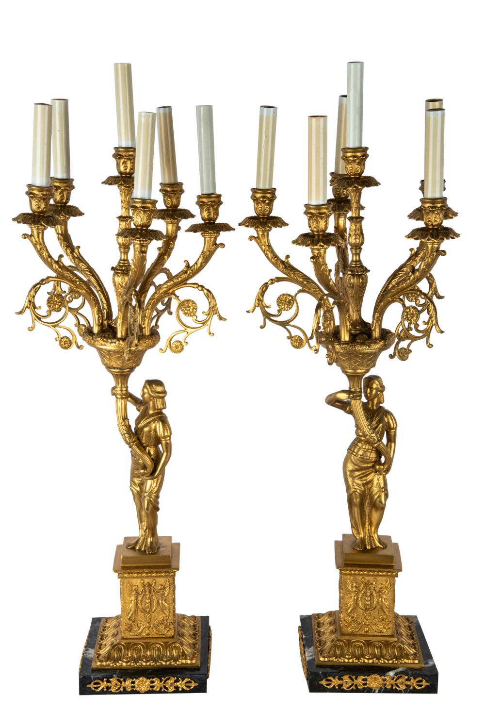 PAIR OF GILT BRONZE SIX-LIGHT