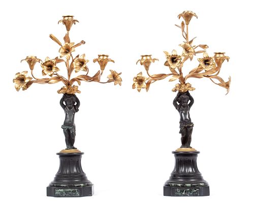 PAIR OF GILT BRONZE THREE-LIGHT