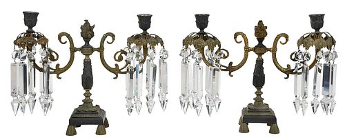 PAIR OF GILT BRONZE TWO CANDLE