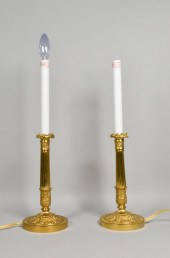 PAIR OF GILT CANDLESTICK LAMPS
