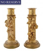 PAIR OF GILT CANDLESTICKS, EAR