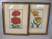 Pair of  Gilt Framed Red Flora