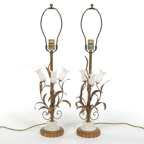 PAIR OF GILT METAL AND CARVED