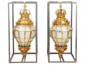 PAIR OF GILT METAL AND ETCHED