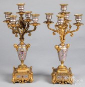 PAIR OF GILT METAL AND PORCELA