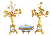 PAIR OF GILT METAL AND PORCELA