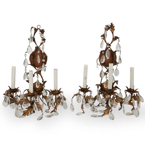 PAIR OF GILT METAL AND CRYSTAL