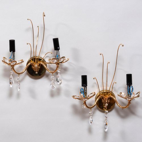 PAIR OF GILT-METAL AND CUT-GLASS