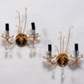 PAIR OF GILT-METAL AND CUT-GLA