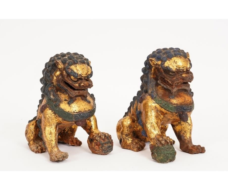 Pair of gilt metal Chinese Foo