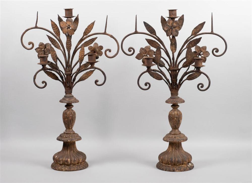 PAIR OF GILT METAL FIVE-LIGHT