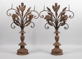 PAIR OF GILT METAL FIVE-LIGHT