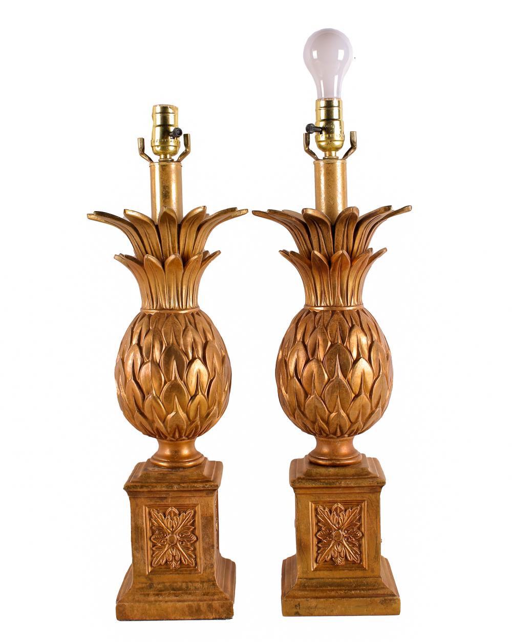 PAIR OF GILT METAL PINEAPPLE