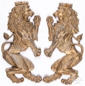 PAIR OF GILT METAL RAMPANT LIO