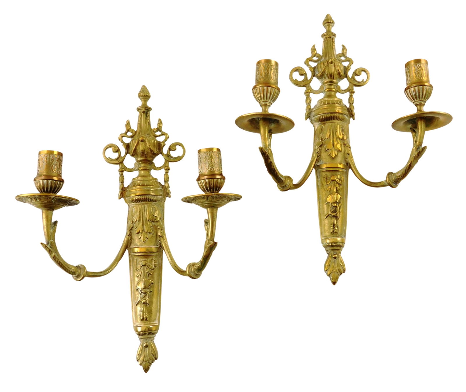 PAIR OF GILT METAL, TWO ARM