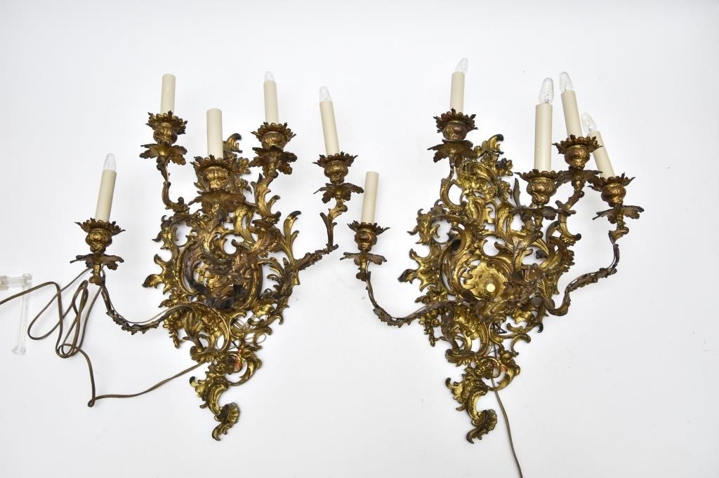 Pair of gilt metal wall sconces,
