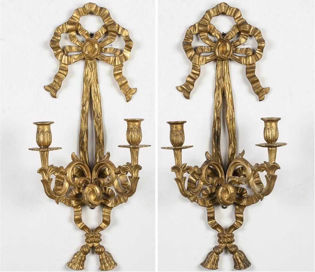 PAIR OF GILTWOOD TWO-LIGHT WALL