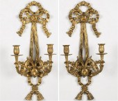 PAIR OF GILTWOOD TWO-LIGHT WAL