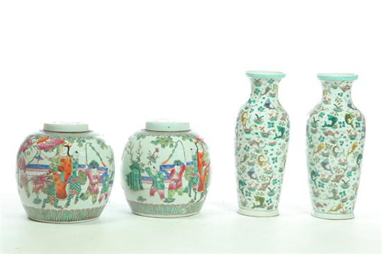 PAIR OF GINGER JARS AND PAIR OF