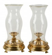 PAIR OF GLASS AND BRASS HURRIC