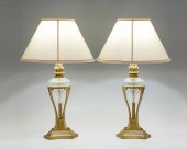 PAIR OF GLASS AND BRASS TORCH
