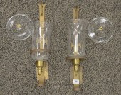PAIR OF GLASS AND BRASS MOUNTE