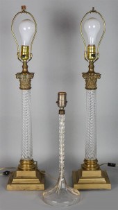 PAIR OF GLASS AND BRASS-MOUNTE