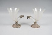 PAIR OF GLASS AND SILVER CORNU