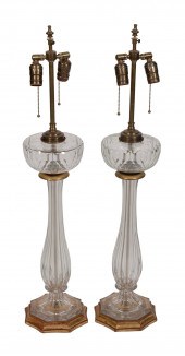 PAIR OF GLASS BANQUET LAMPS 20