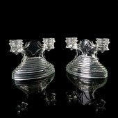 PAIR OF GLASS CANDLESTICKS, AN