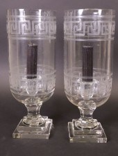 PAIR OF GLASS GREEK KEY HURRIC