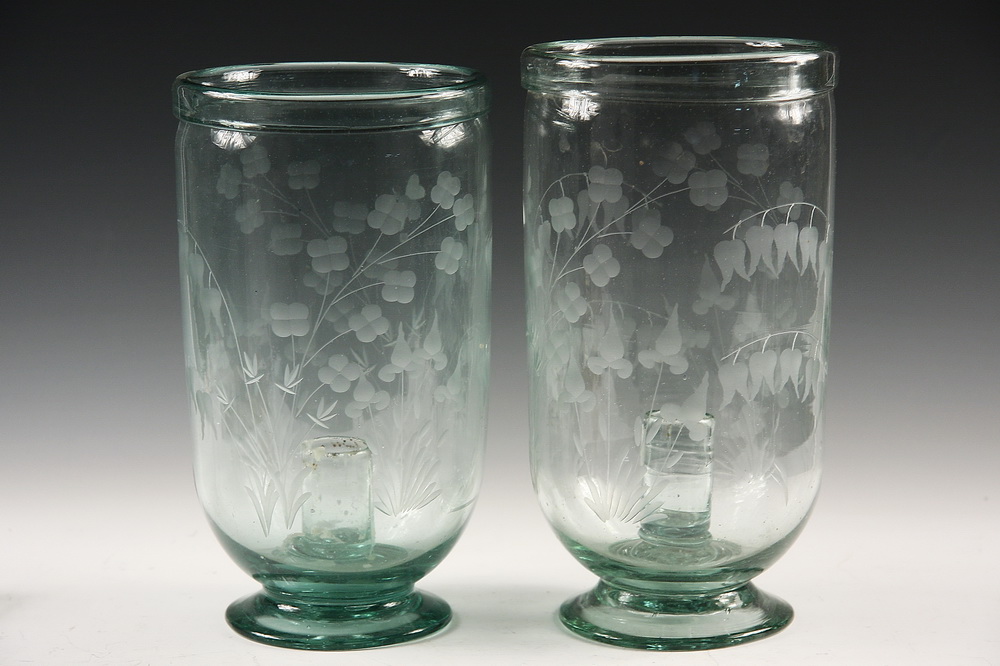 PAIR OF GLASS HURRICANE