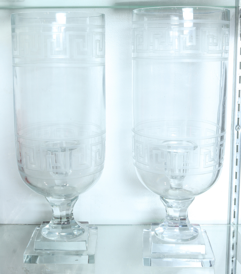 PAIR OF GLASS HURRICANE
