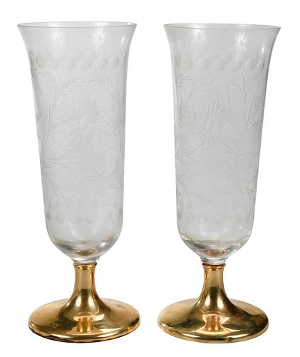 PAIR OF GLASS TABLE VASES WITH