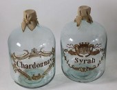 PAIR OF GLASS WINE BOTTLES, CH