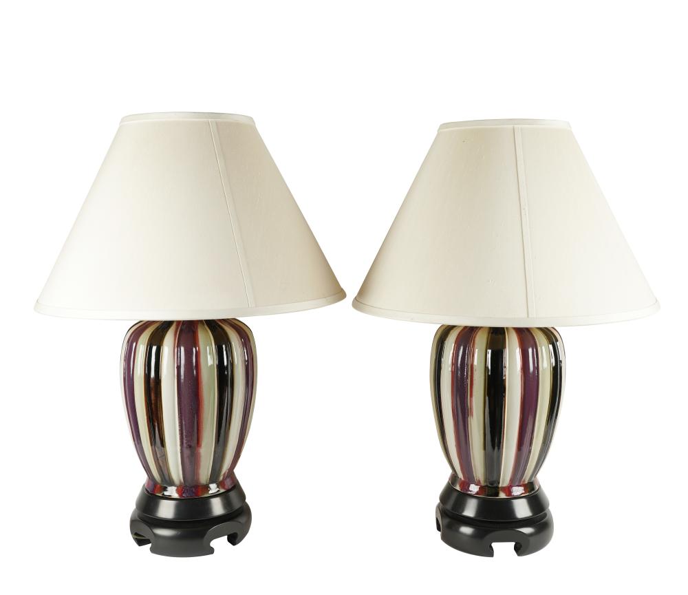 PAIR OF GLAZED CERAMIC TABLE
