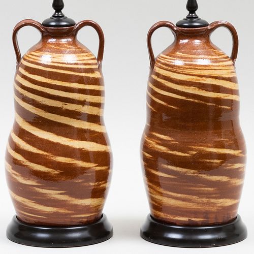 PAIR OF GLAZED EARTHENWARE SLIP