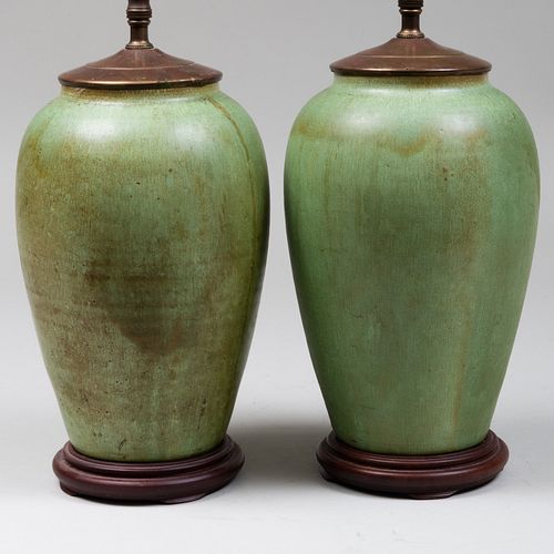 PAIR OF GLAZED EARTHENWARE VASES