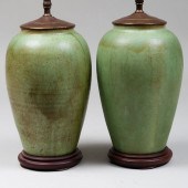 PAIR OF GLAZED EARTHENWARE VAS