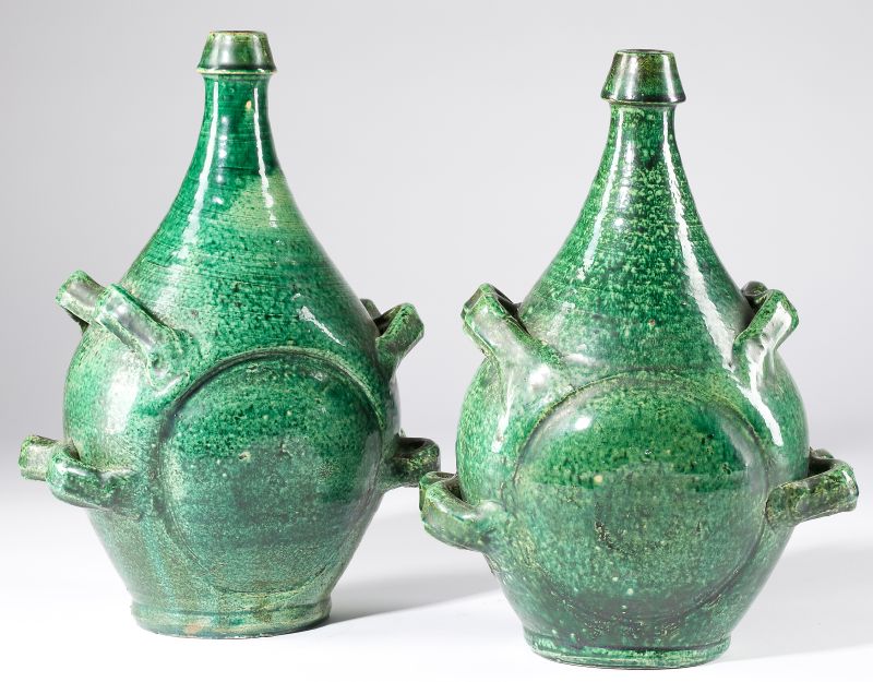 Pair of Glazed Stoneware Pilgrim