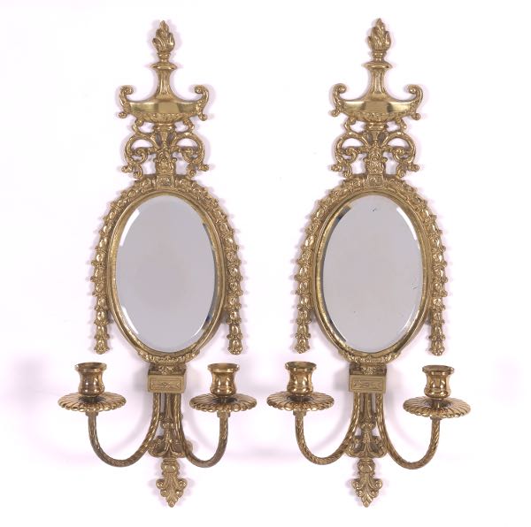 PAIR OF GLO MAR BRASS MIRRORED WALL