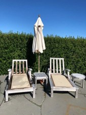 PAIR OF GLOSTER TEAK CHAISE LO