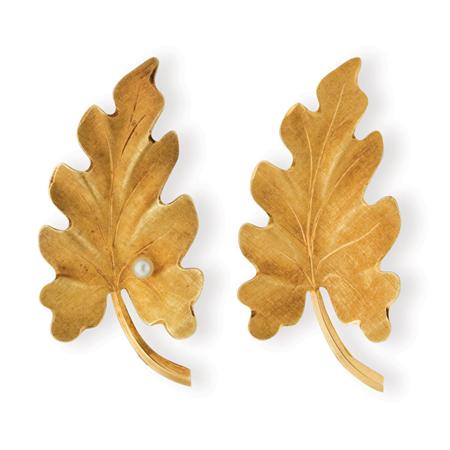 Pair of Gold and Cultured Pearl
