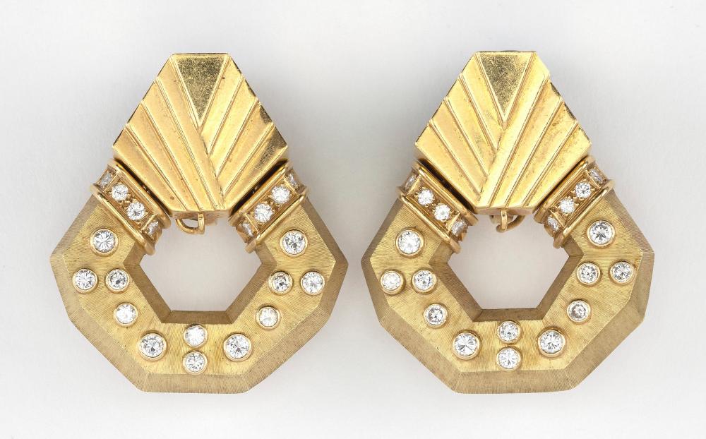 PAIR OF GOLD AND DIAMOND